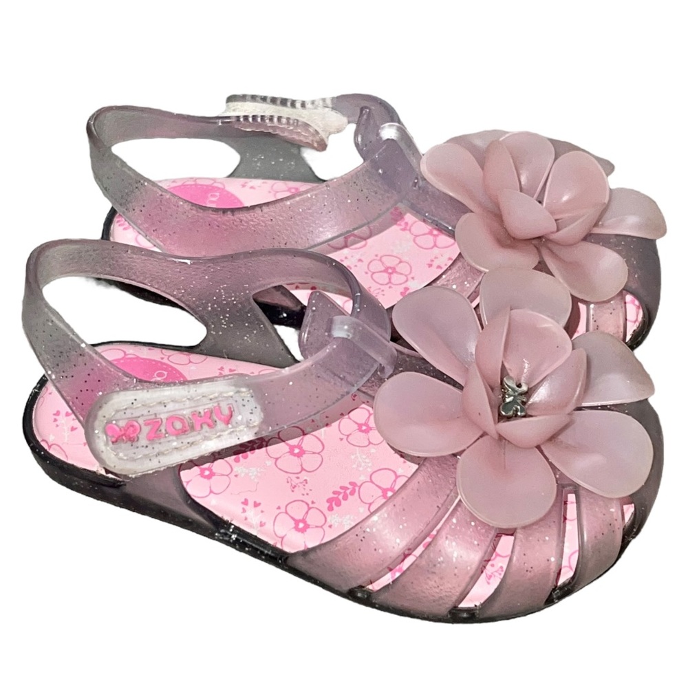 23 ZaxyNina Garden Baby Clear Transparent Lt Pink Jelly Glitter Flower Sandals